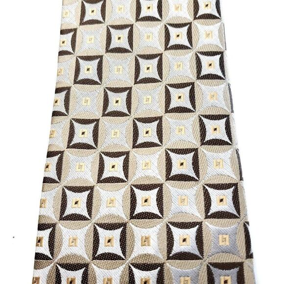 Valerio Garati‎ Beige Brown Silk Tie Woven Geometric - Picture 2 of 6